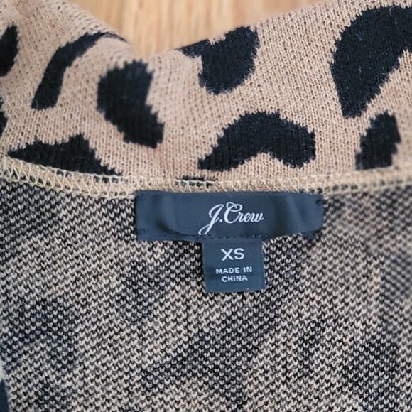 J Crew Tan and Black Animal Print Sweater Long Coat Cardigan Size XS - Picture 5 of 6